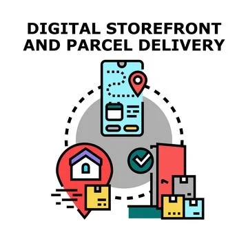 Digital storefront managing parcel delivery and online shopping Stock Illustration