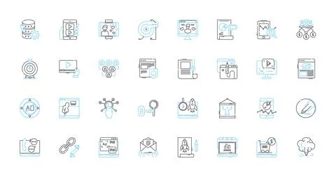 Digital strategy linear icons set. Optimization, Analytics, Innovation, Branding Stock Illustration