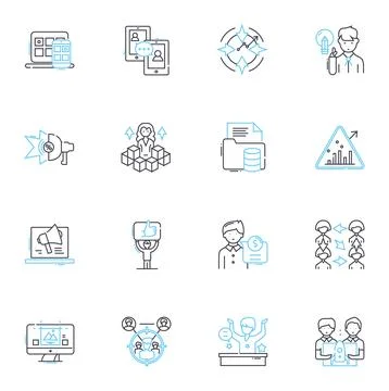 Digital strategy linear icons set. Analytics, Content, Data, Innovation Stock Illustration