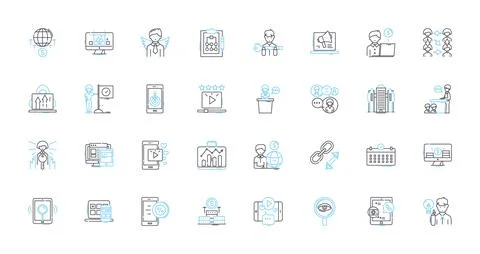 Digital strategy linear icons set. Analytics, Content, Data, Innovation Stock Illustration
