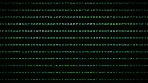 Digital stream of binary code and data numbers scrolling on a dark black 動画素材 345755593