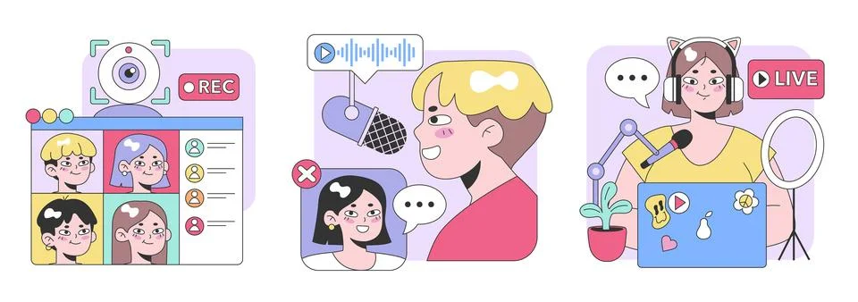 Digital Streaming set. Flat vector illustration Illustrazione stock