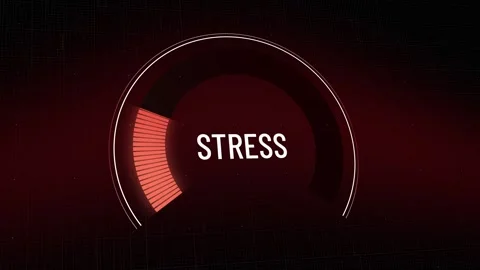 Digital stress level meter dropping fast from critical high red zone to low o 스톡 동영상 327915058