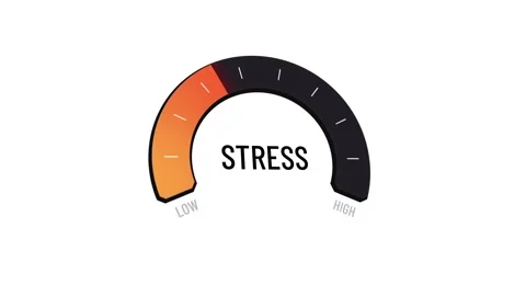 Digital stress meter, indicator sweeping low orange to high red, illustrating Stock Footage 318480216