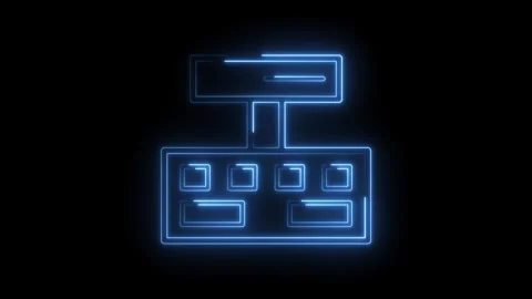 Digital structure neon outline on black background with boxes and data storage Stock Footage 322957523