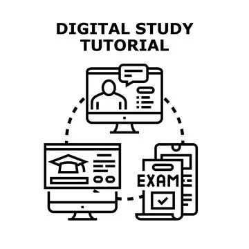 Digital study tutorial and online education concept Stock Illustration