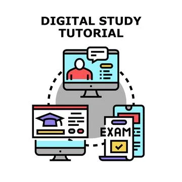 Digital study tutorial and online education concept Stock Illustration