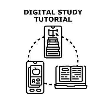 Digital study tutorial connecting online education platforms Stock Illustration