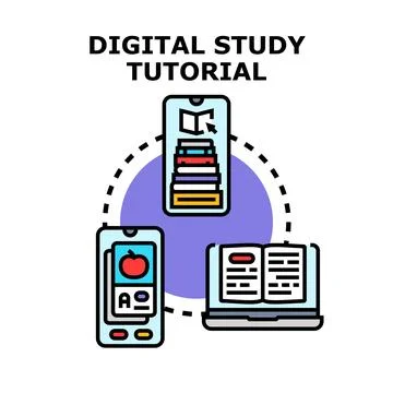 Digital study tutorial connecting online education platforms Stock Illustration