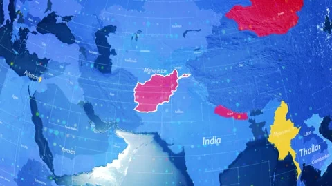 Digital Stylised World Map Country Zoom Afghanistan Stock Footage 282898997