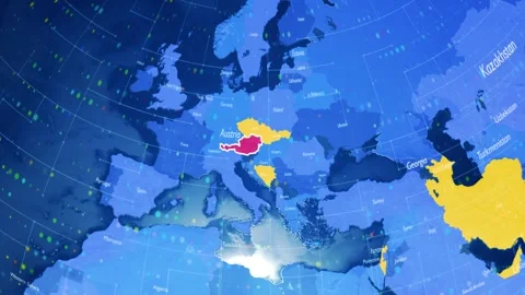 Digital Stylised World Map Country Zoom Austria Stock Footage 282899028