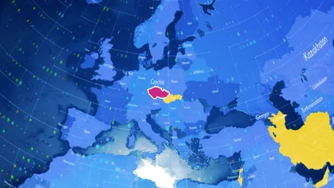 Digital Stylised World Map Country Zoom Czechia Stock Footage 282899338