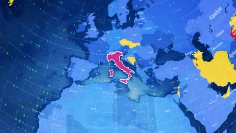 Digital Stylised World Map Country Zoom Italy Stock Footage 282899618