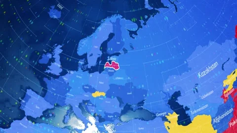 Digital Stylised World Map Country Zoom Latvia Stock Footage 282899666