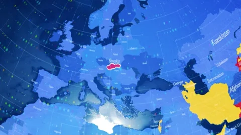 Digital Stylised World Map Country Zoom Slovakia Stock Footage 282899990