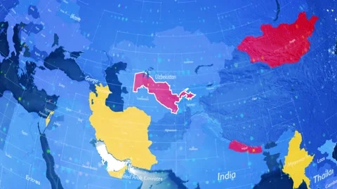 Digital Stylised World Map Country Zoom Uzbekistan Stock Footage 282900233