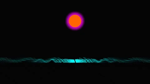 Digital sun setting over abstract futuristic ocean waves graphic motion. Stock Footage 341698597