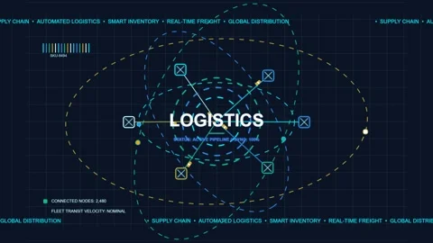 Digital supply chain and global logistics hud interface animation with data.. Stockbeeldmateriaal 347147233