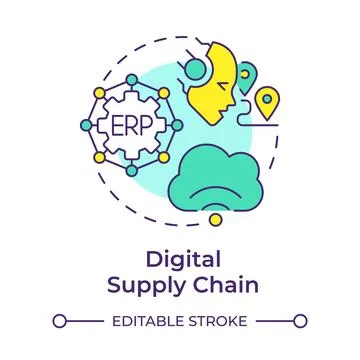 Digital supply chain multi color concept icon Stock Illustration