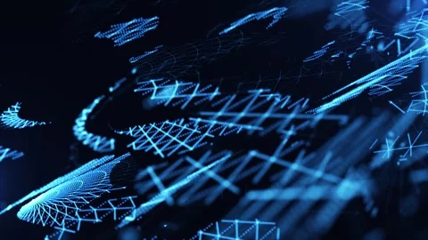 Digital surface of transforming particles of lines and dots. Futuristic Stock Footage 255788201