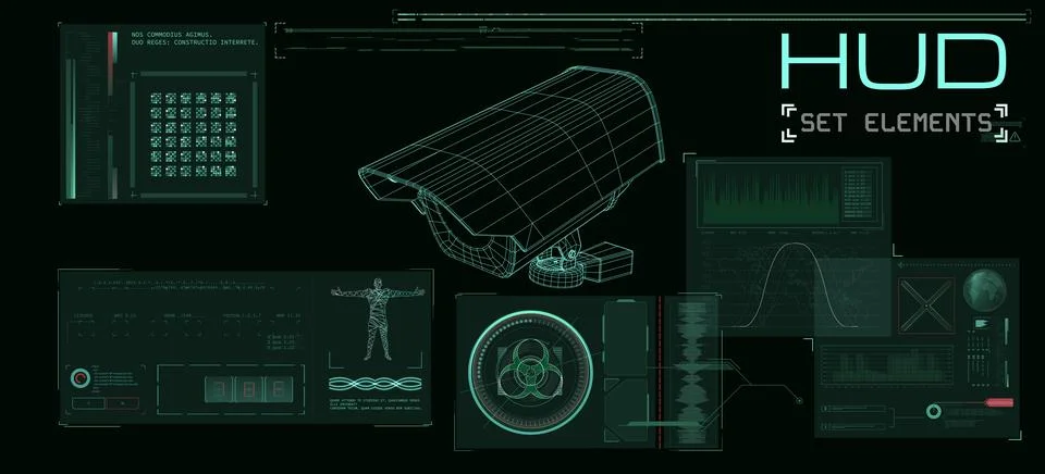 Digital surveillance system interface displaying wireframe outdoor identifica Stock Illustration