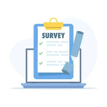 Digital survey illustration, users completing online forms. Stock Illustration