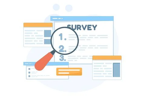 Digital survey with mobile app tests, form responses, and feedback submission. Stock-Illustration