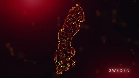 Digital Sweden Map Motion Reveal With Abstract Red And Orange Plexus Networ.. Stock Footage 330458397