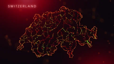 Digital Switzerland Map Motion Reveal With Abstract Red And Orange Plexus N.. Stock Footage 330189006