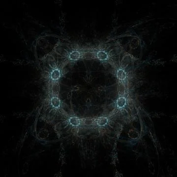 Digital symmetrical fractal pattern electrifying on black background 스톡 일러스트