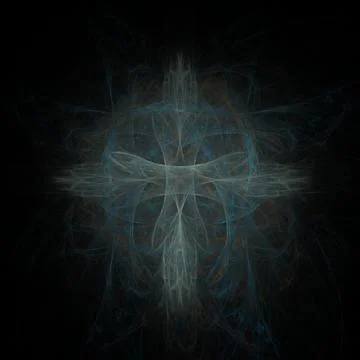 Digital symmetrical fractal pattern electrifying on black background 스톡 일러스트