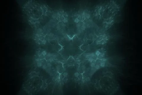 Digital symmetrical fractal pattern electrifying on black background 스톡 일러스트