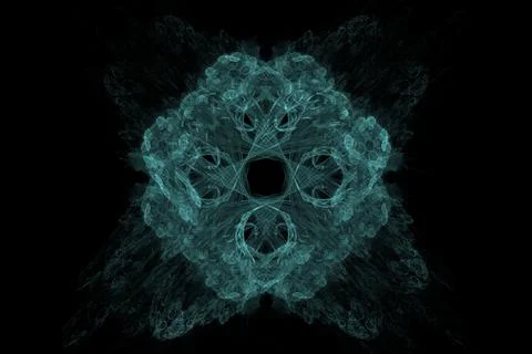 Digital symmetrical fractal pattern electrifying on black background 스톡 일러스트