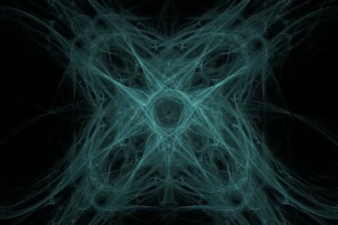 Digital symmetrical fractal pattern electrifying on black background Illustrazione stock