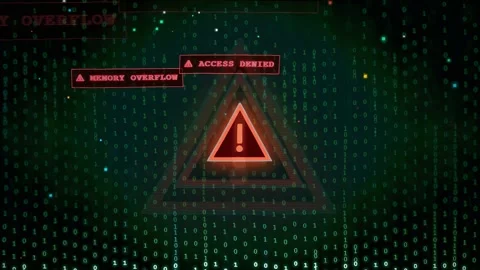 Digital system failure warning with red alert symbol over green binary code Stock-Footage 343162115