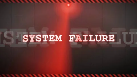 Digital System Failure Warning Screen with Red Flashing Lights and Glitch Stock Footage 341831017