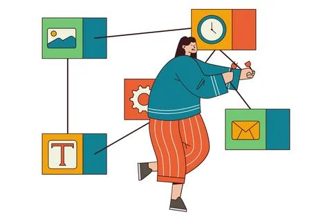 Digital System Integration and Workflow Connectivity Illustration Stock Illustration