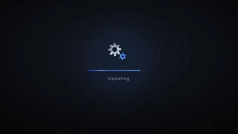 Digital system update progress bar with rotating gears animation on dark ba.. Stock Footage 337552589