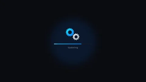 Digital system updating progress bar with rotating gear on dark background .. Stock Footage 337552599