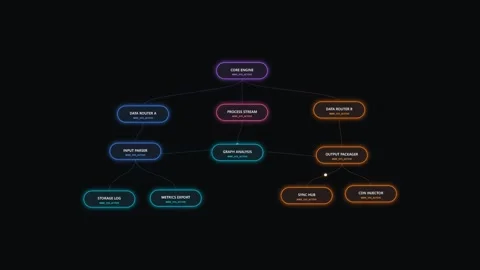 Digital system workflow chart showing interconnected nodes in dark backgrou.. Stock Footage 342052053