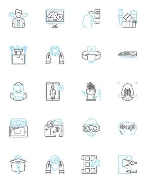 Digital systems linear icons set. Automation, Cloud, Code, Connectivity 스톡 일러스트
