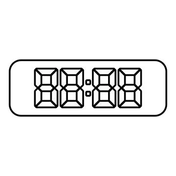 Digital table clock electronic display desk watch contour outline line icon.. Illustrazione stock