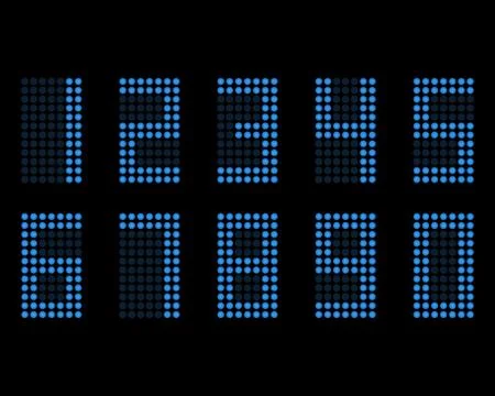 Digital table neon font with grid. Vector LED nubmers Stock Illustration