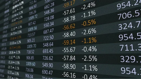 A digital table of stock market values, company indices are developing, growing Stock Footage 142057506