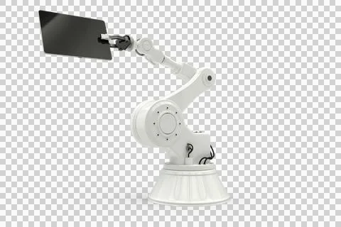 Digital tablet and robot against white background 스톡 사진