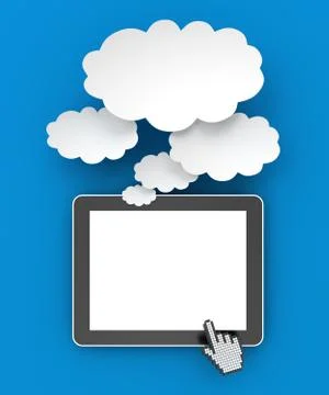 Digital tablet and thought bubbles with copyspace, 3d render Stock Illustration