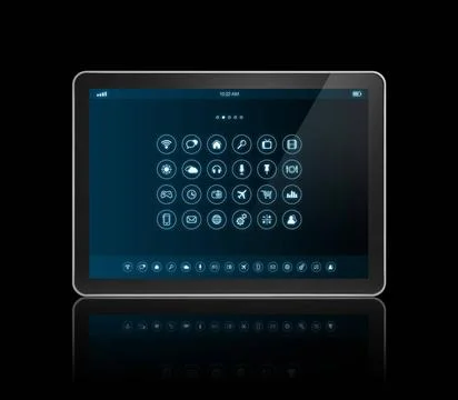 Digital tablet with apps icons interface 3D digital tablet with apps icons... Foto stock
