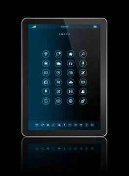 Digital tablet with apps icons interface 3D digital tablet with apps icons... Stock Photos