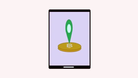 Digital tablet with bitcoin coin and green location pin illustration, repre.. Stock Footage 309016104