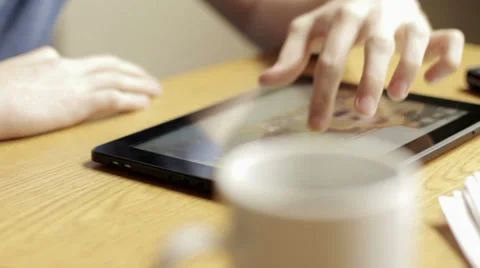 Digital Tablet at Breakfast Stock Footage 31930328
